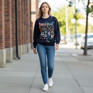 Vintage Ugly Christmas Navy Jingle Bells Crewneck Sweatshirt